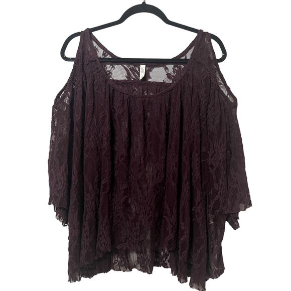 Free People Maroon Flowy Cold Shoulder Lace Top Size Small - Picture 1 of 4